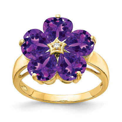 14K Gelbgold 6mm Herz Amethyst A Echt Diamant Ring