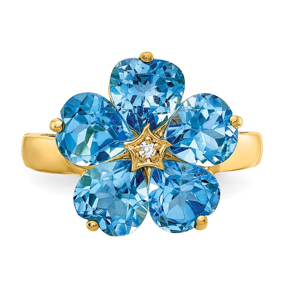 14K Gelbgold 6mm Herz Blautopas A Echt Diamant Ring