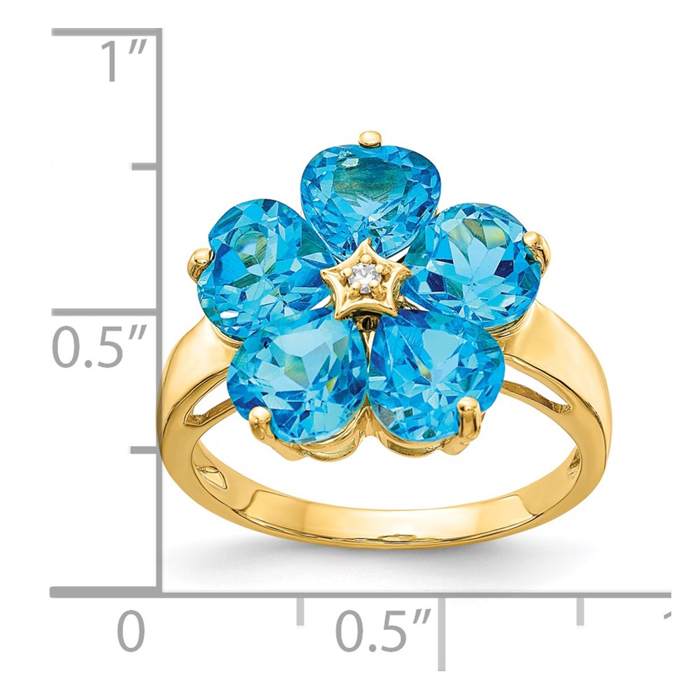 14K Gelbgold 6mm Herz Blautopas A Echt Diamant Ring