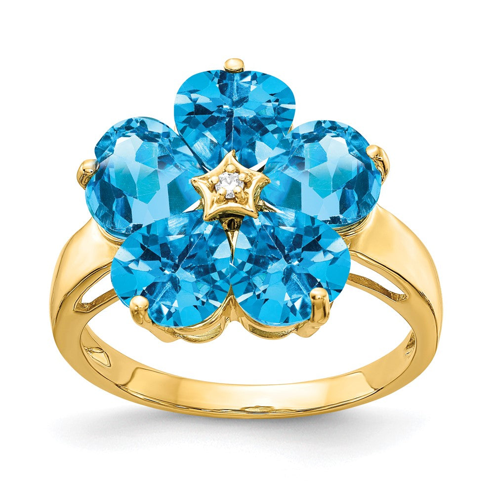 14K Gelbgold 6mm Herz Blautopas A Echt Diamant Ring