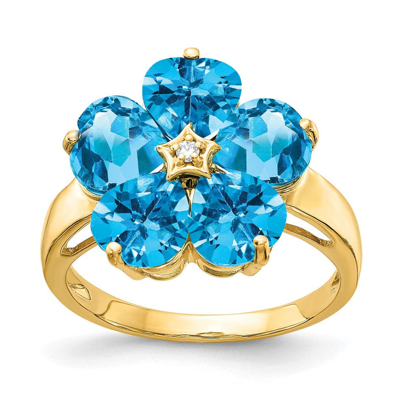 14K Gelbgold 6mm Herz Blautopas A Echt Diamant Ring