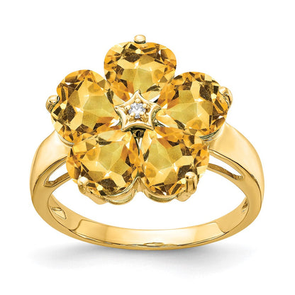 14K Gelbgold 6mm Herz Citrin A Echt Diamant Ring