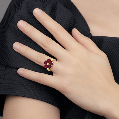 14K Gelbgold 6mm Herz Erzeugt Rubin Aa Diamant Ring