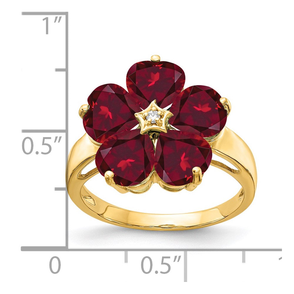 14K Gelbgold 6mm Herz Erzeugt Rubin A Echt Diamant Ring