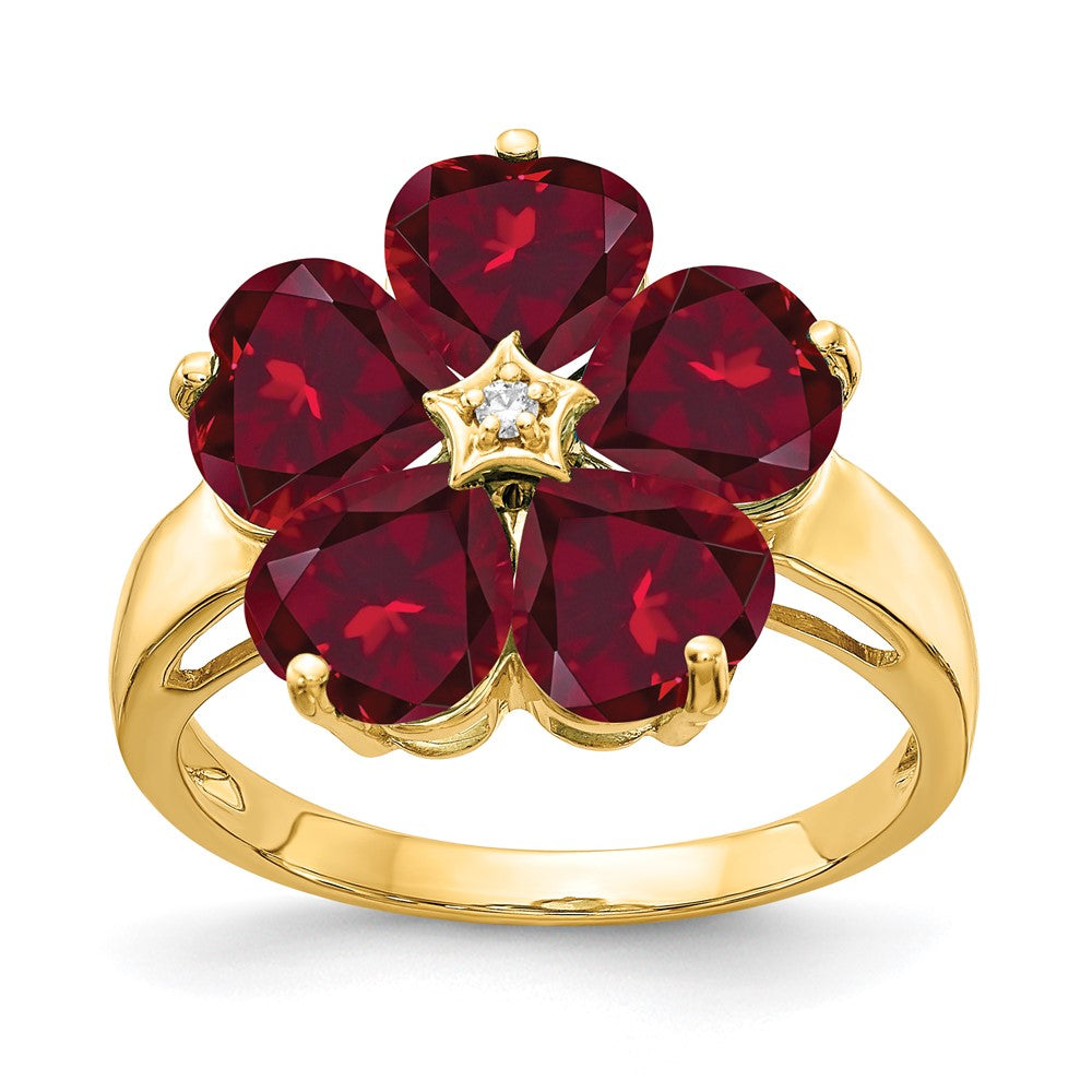14K Gelbgold 6mm Herz Erzeugt Rubin Vs Diamant Ring