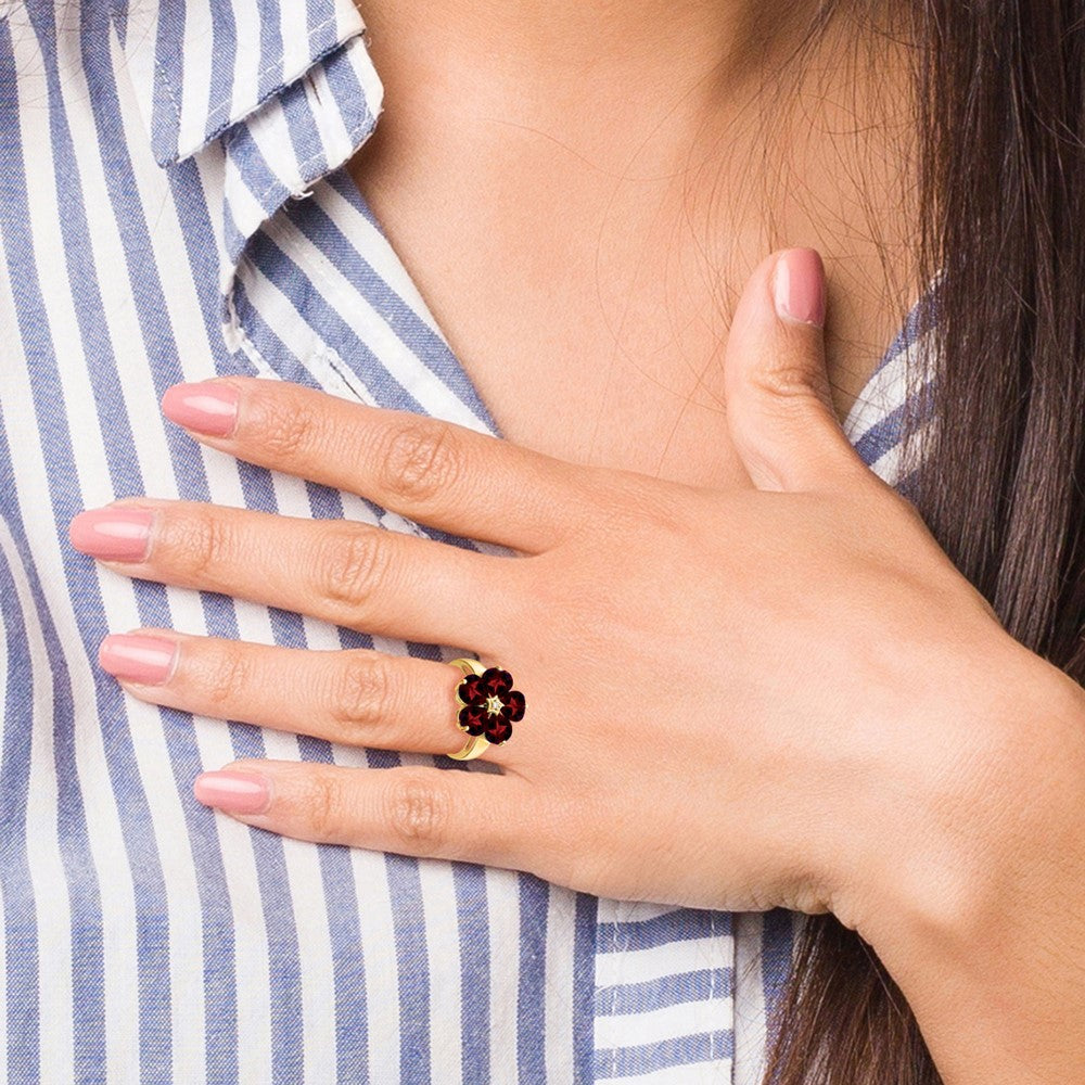 14K Gelbgold 6mm Herz Granat A Echt Diamant Ring