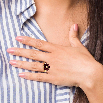 14K Gelbgold 6mm Herz Granat A Echt Diamant Ring