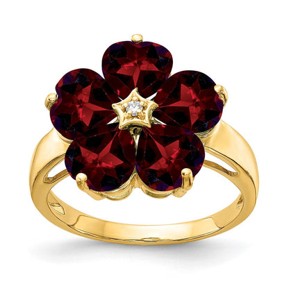 14K Gelbgold 6mm Herz Granat A Echt Diamant Ring