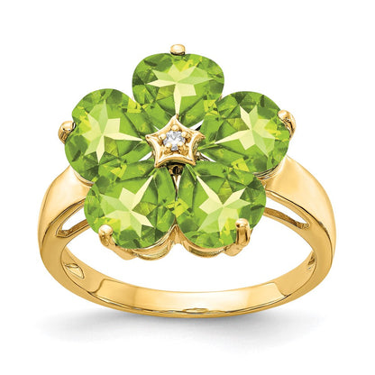 14K Gelbgold 6mm Herz Peridot Aaa Diamant Ring