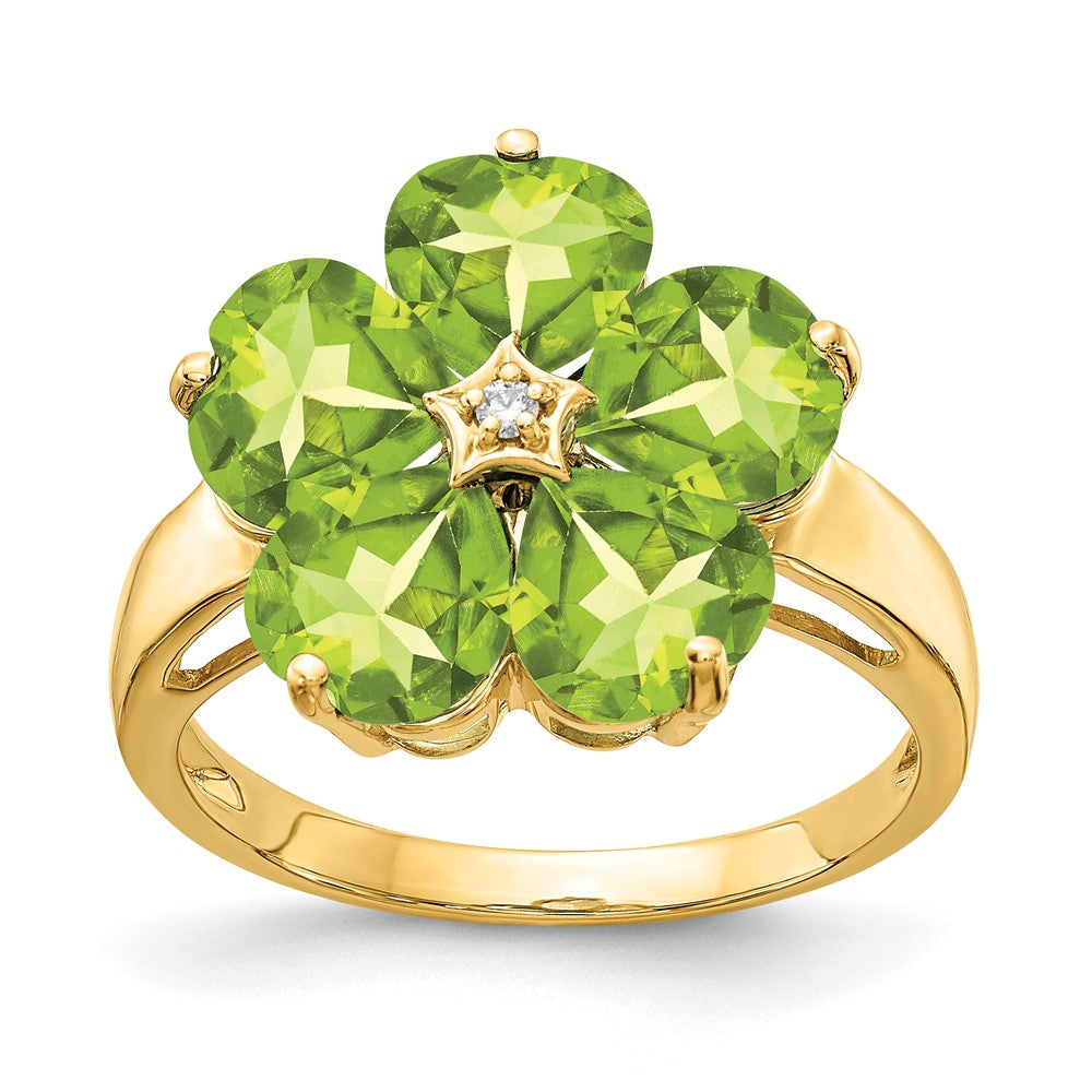 14K Gelbgold 6mm Herz Peridot A Echt Diamant Ring