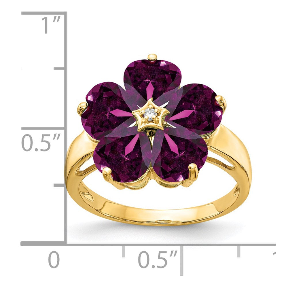 14K Gelbgold 6mm Herz Rhodolith Granat A Diamant Ring