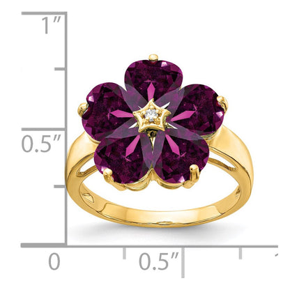14K Gelbgold 6mm Herz Rhodolith Granat A Diamant Ring
