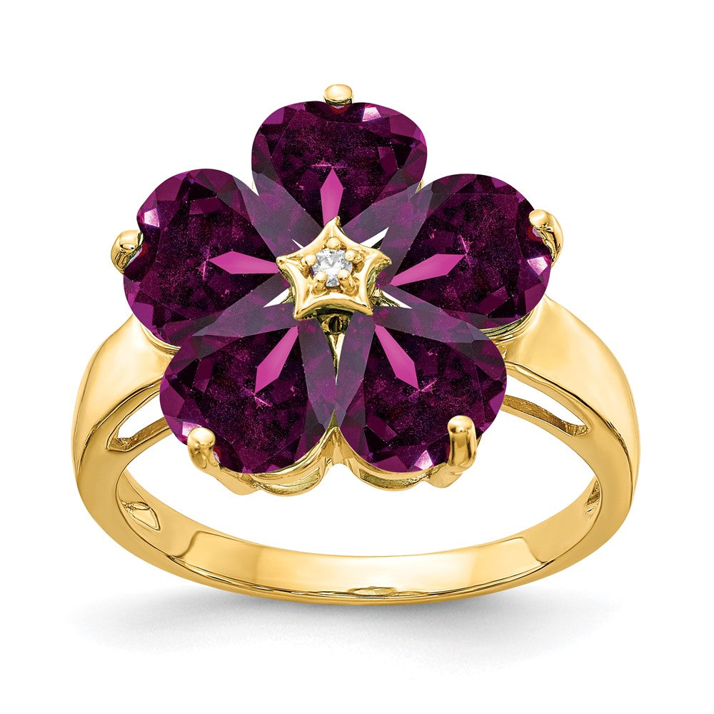 14K Gelbgold 6mm Herz Rhodolith Granat A Diamant Ring