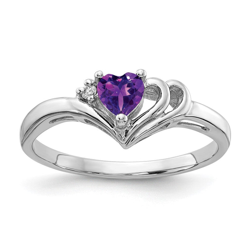 14K Weißgold 4mm Herz Amethyst A Echt Diamant Ring