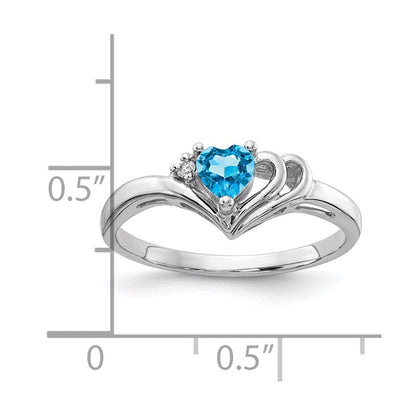 14K Weißgold 4mm Herz Blautopas Aa Diamant Ring