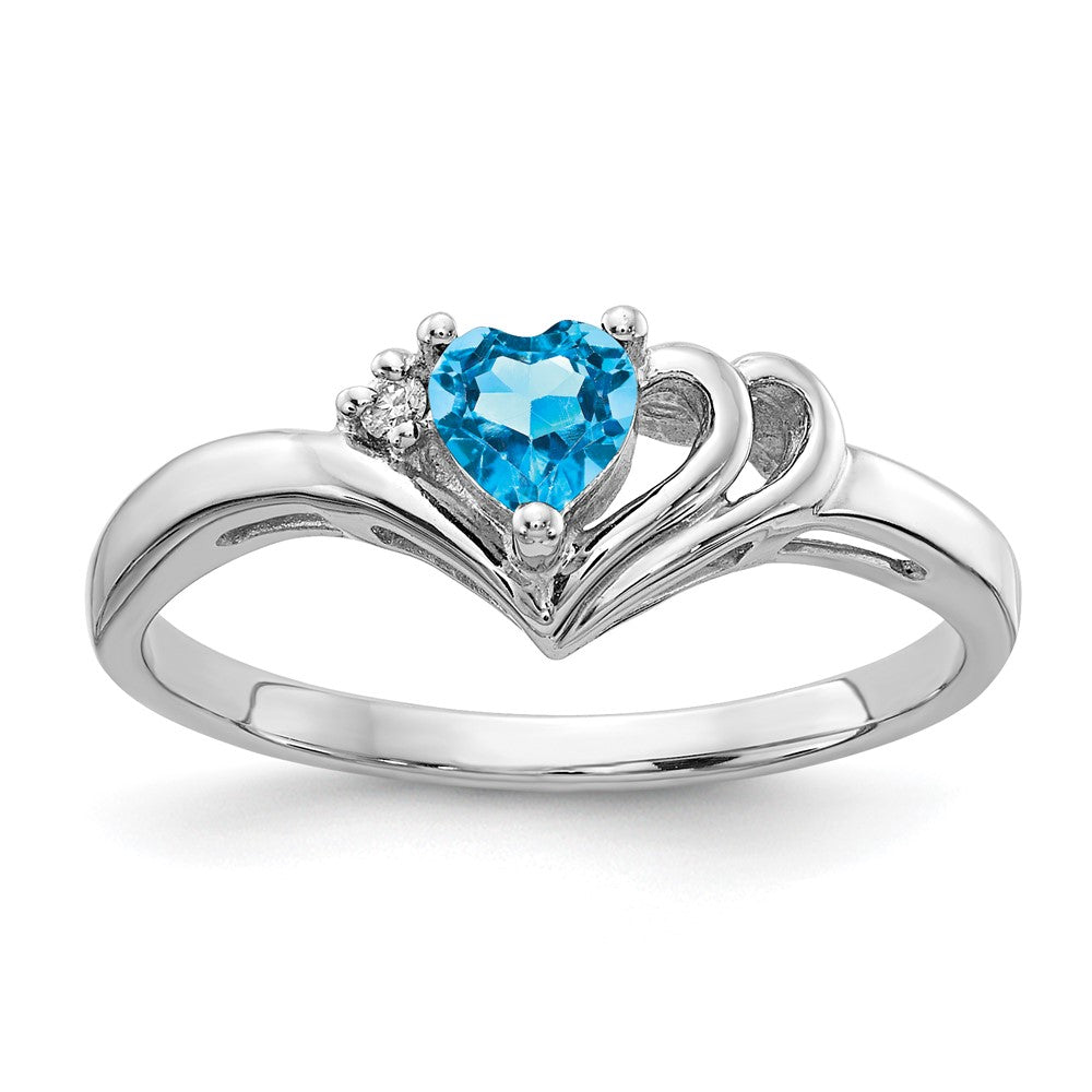 14K Weißgold 4mm Herz Blautopas Vs Diamant Ring