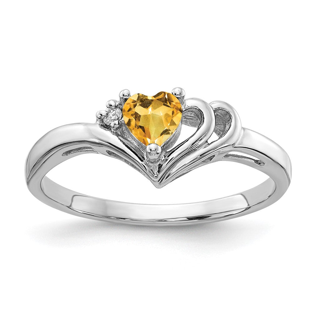 14K Weißgold 4mm Herz Citrin Vs Diamant Ring