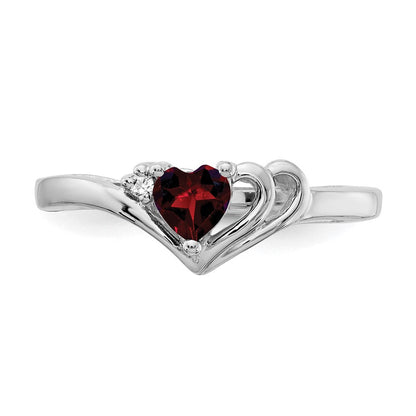 14K Weißgold 4mm Herz Granat Aa Diamant Ring