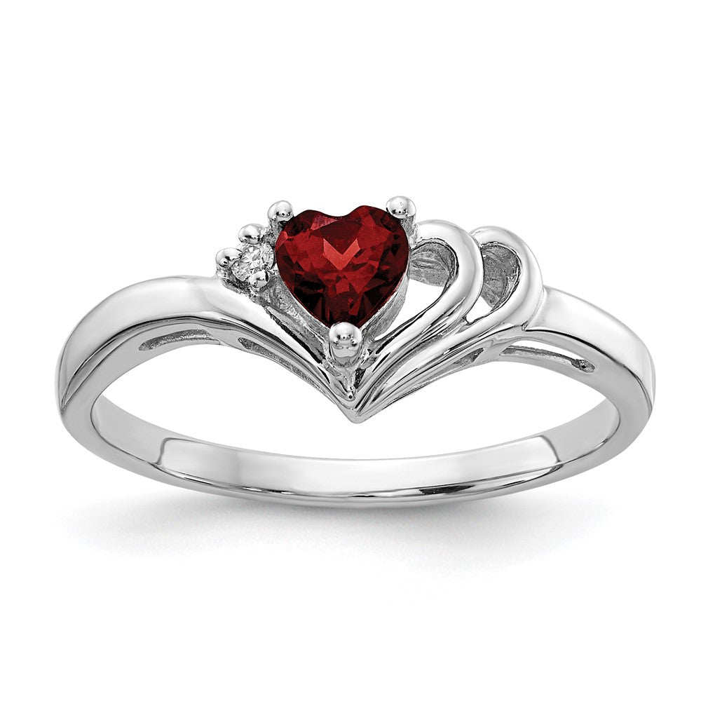 14K Weißgold 4mm Herz Granat A Echt Diamant Ring