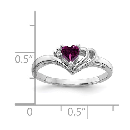 14K Weißgold 4mm Herz Rhodolith Granat Vs Diamant Ring