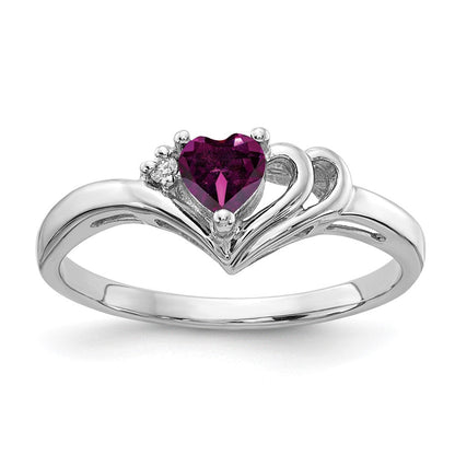 14K Weißgold 4mm Herz Rhodolith Granat Vs Diamant Ring