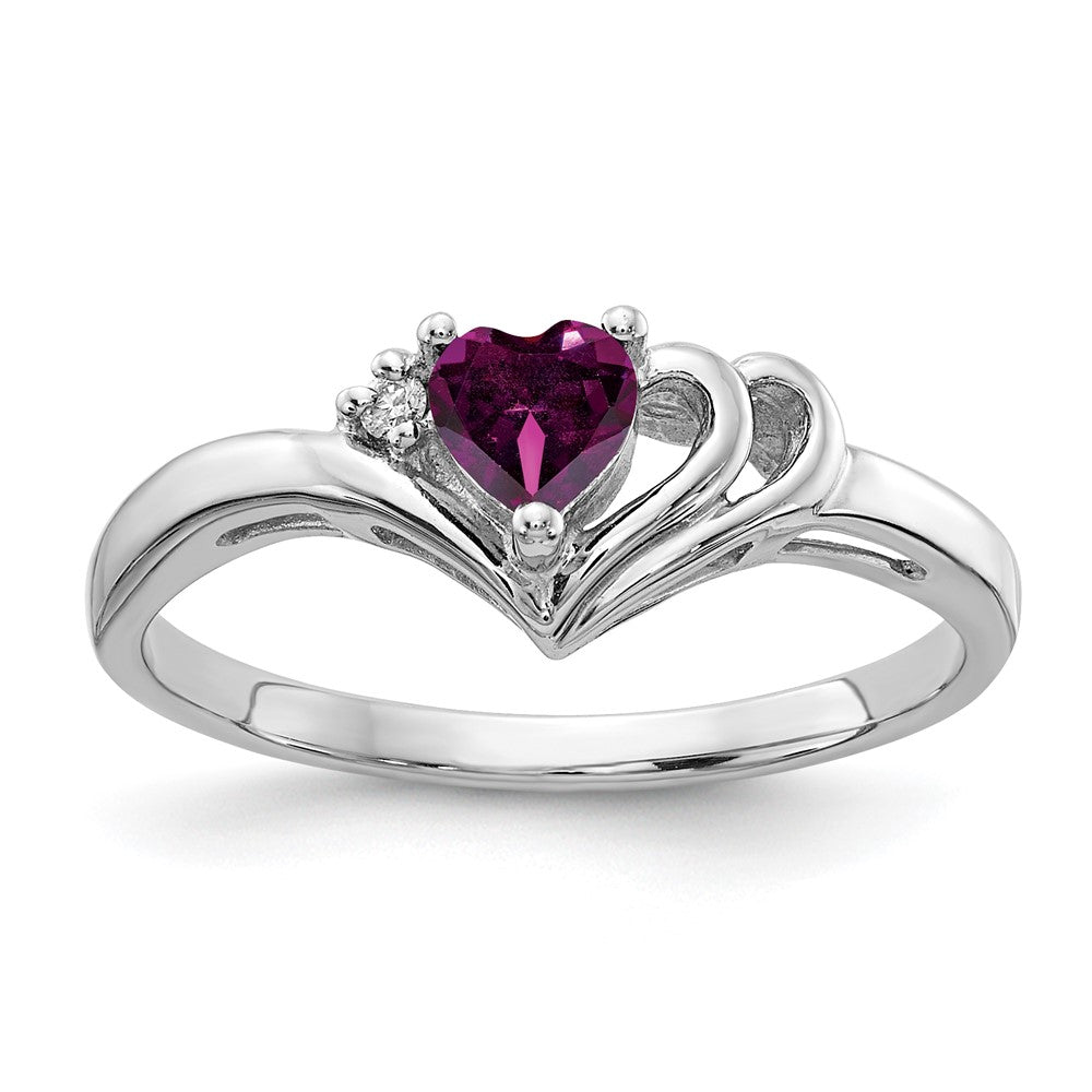 14K Weißgold 4mm Herz Rhodolith Granat A Diamant Ring