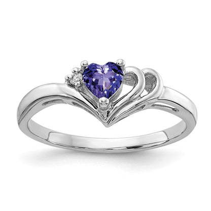 14K Weißgold 4mm Herz Tansanit A Diamant Ring