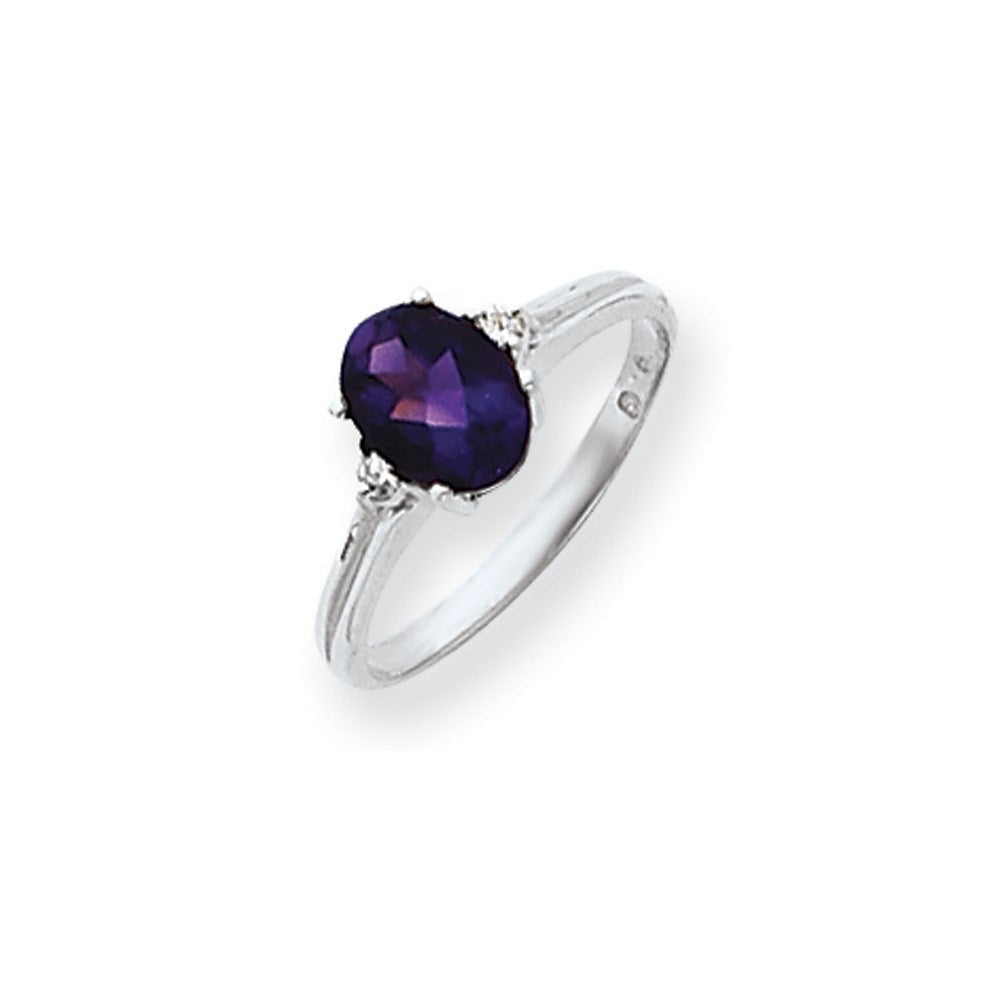 14K Weißgold 8x6mm Oval Amethyst Karo Vs Diamant Ring