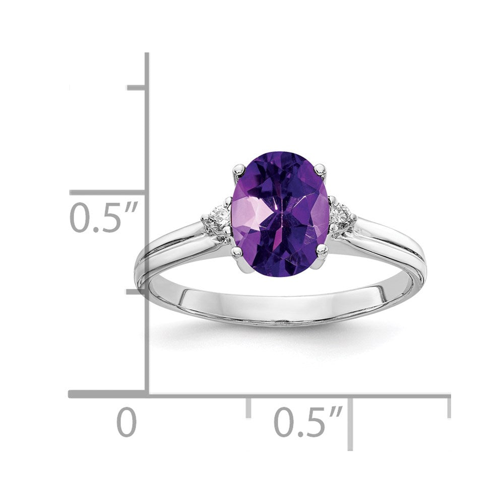 14K Weißgold 8x6mm Oval Amethyst A Echt Diamant Ring
