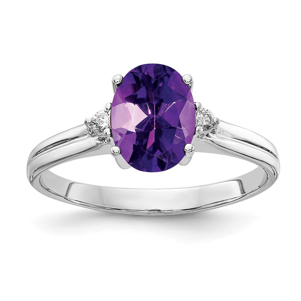 14K Weißgold 8x6mm Oval Amethyst A Echt Diamant Ring