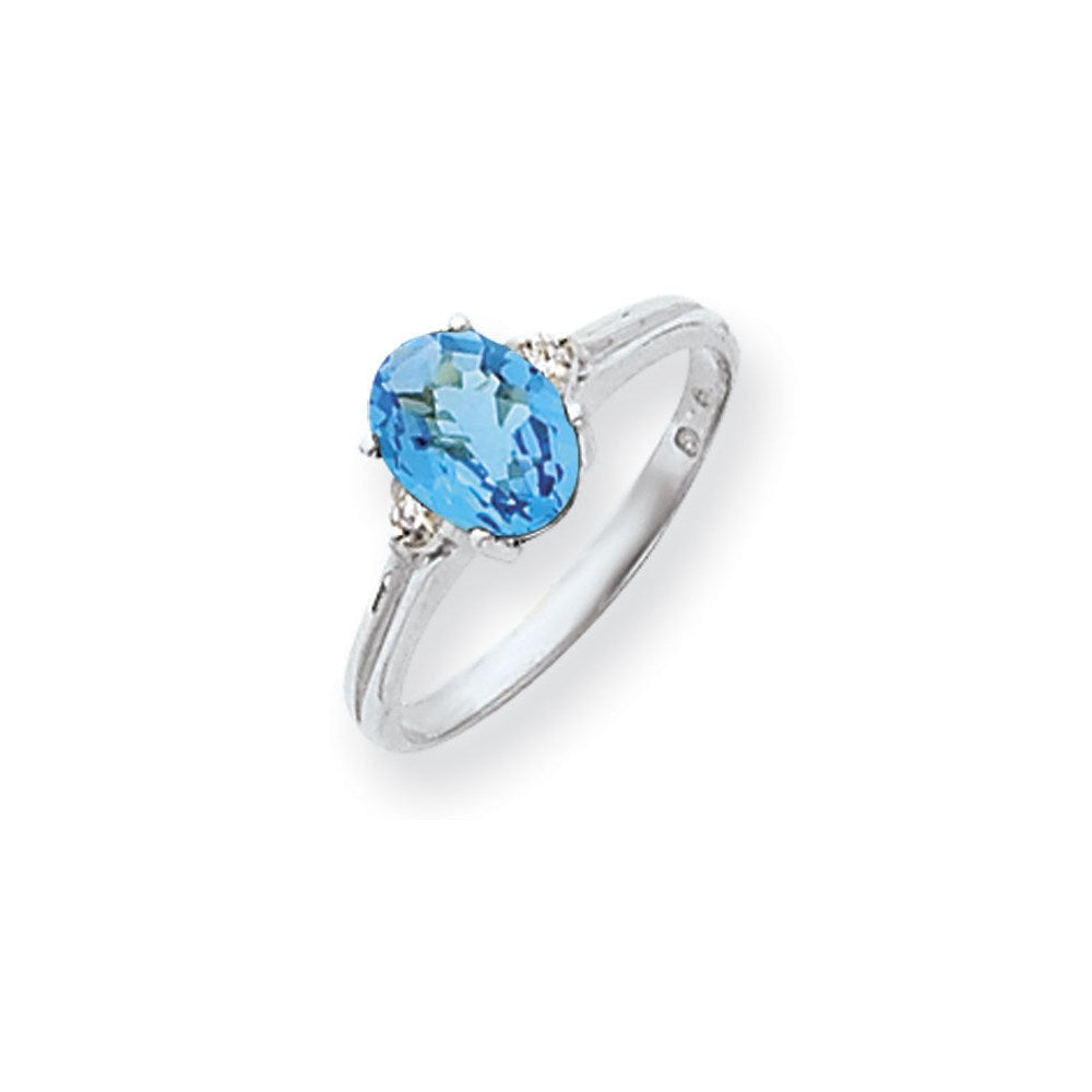 14K Weißgold 8x6mm Oval Blautopas Karo Vs Diamant Ring