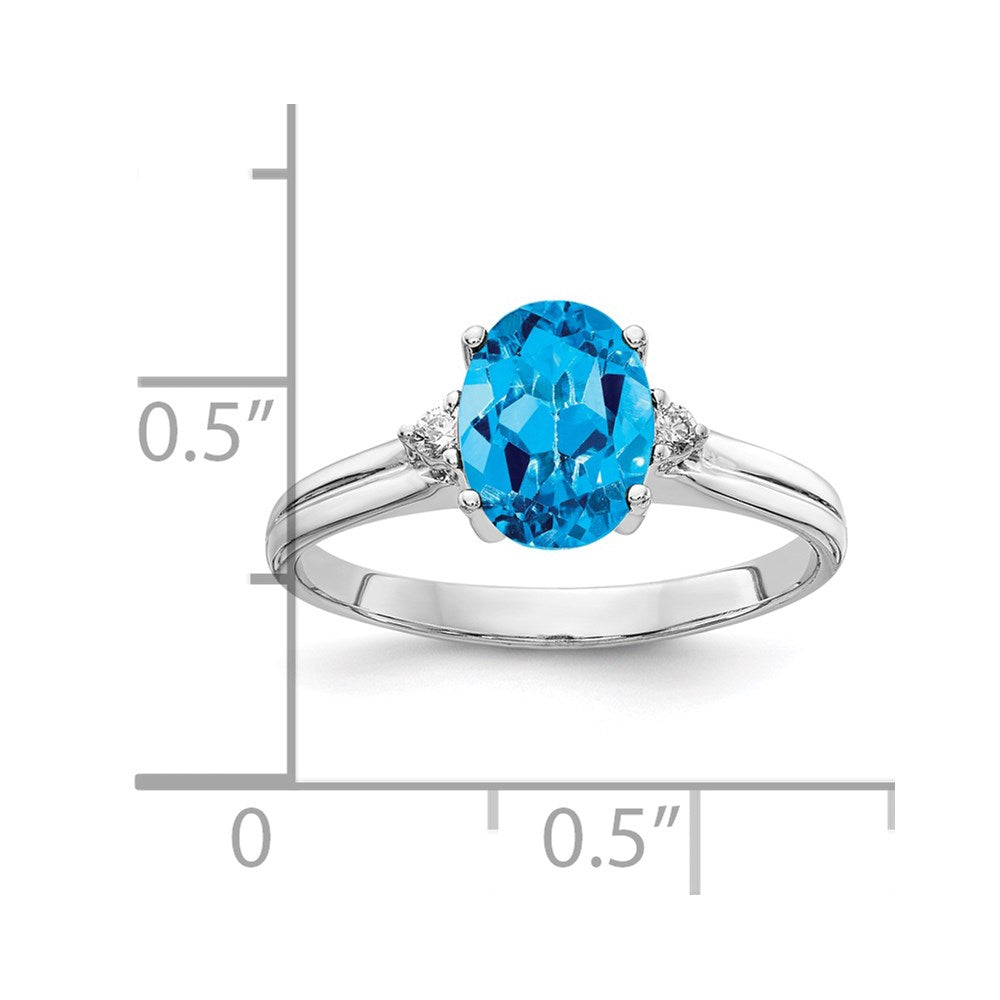 14K Weißgold 8x6mm Oval Blautopas A Echt Diamant Ring