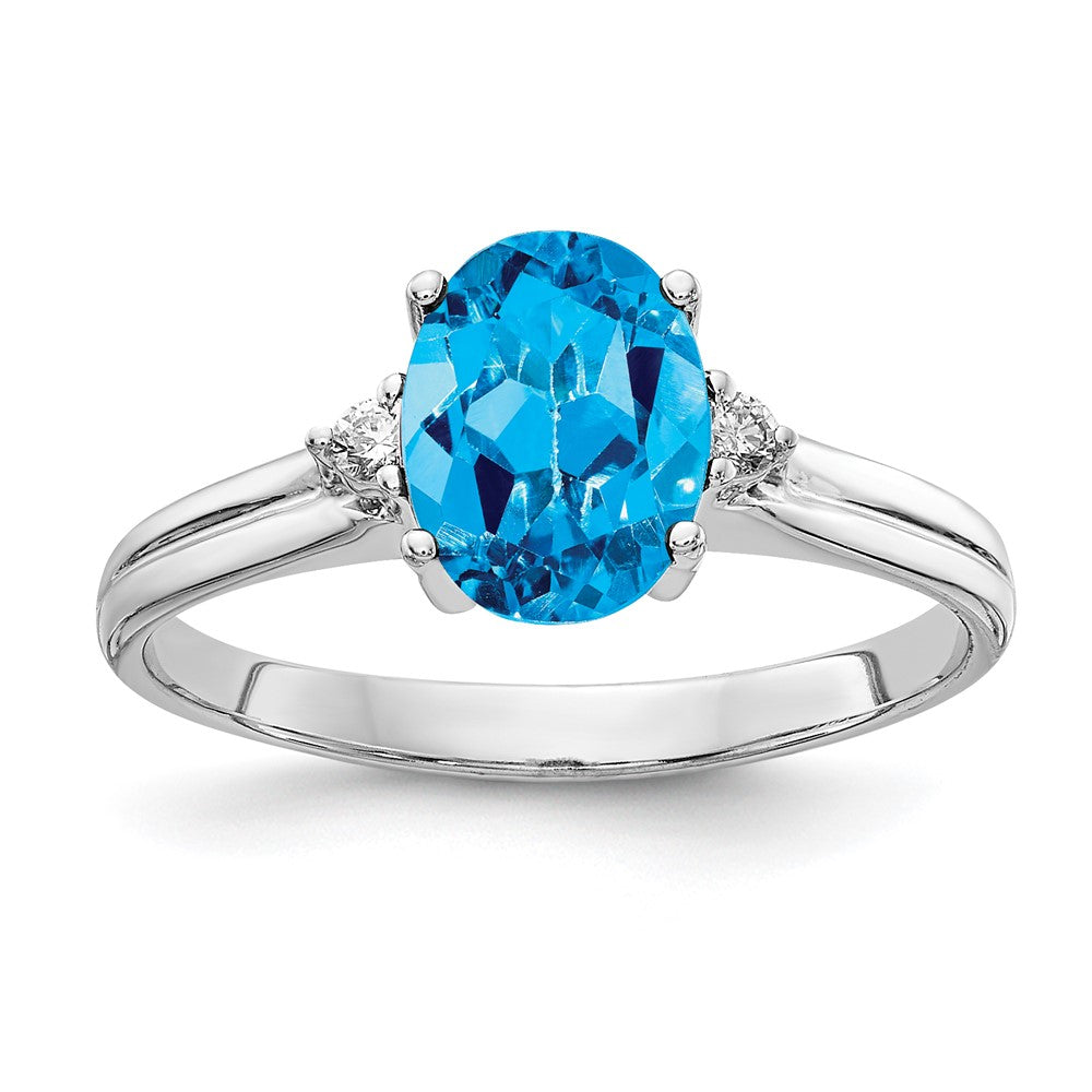 14K Weißgold 8x6mm Oval Blautopas A Echt Diamant Ring