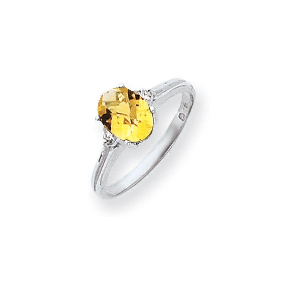 14K Weißgold 8x6mm Oval Citrin Karo Aaa Diamant Ring