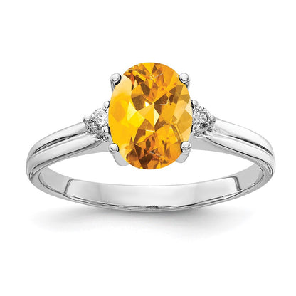 14K Weißgold 8x6mm Oval Citrin Aa Diamant Ring