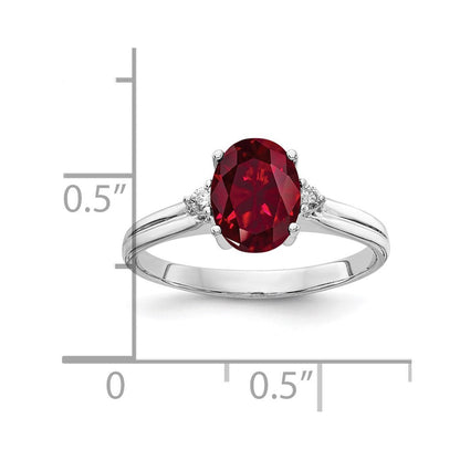 14K Weißgold 8x6mm Oval Erzeugt Rubin A Echt Diamant Ring
