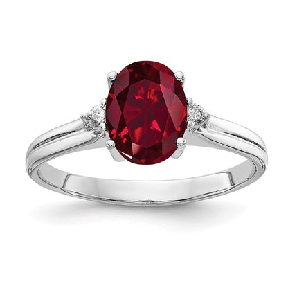 14K Weißgold 8x6mm Oval Erzeugt Rubin Aa Diamant Ring