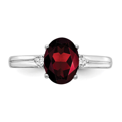 14K Weißgold 8x6mm Oval Granat A Echt Diamant Ring