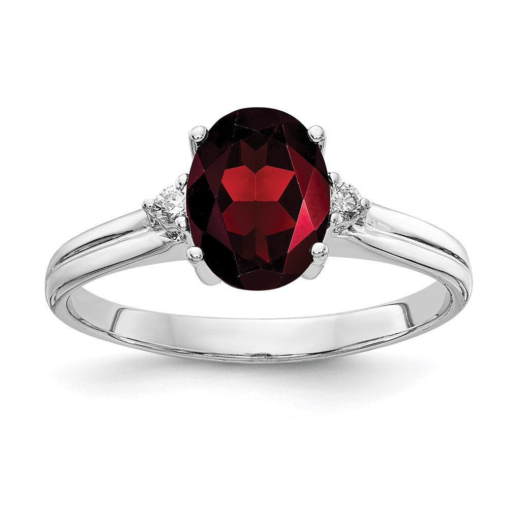 14K Weißgold 8x6mm Oval Granat Aa Diamant Ring