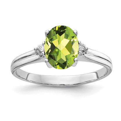 14K Weißgold 8x6mm Oval Peridot Vs Diamant Ring