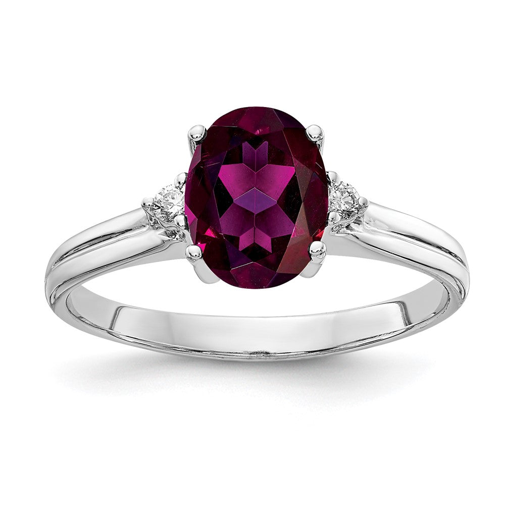 14K Weißgold 8x6mm Oval Rhodolith Granat A Diamant Ring
