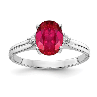 14K Weißgold 8x6mm Oval Rubin A Echt Diamant Ring