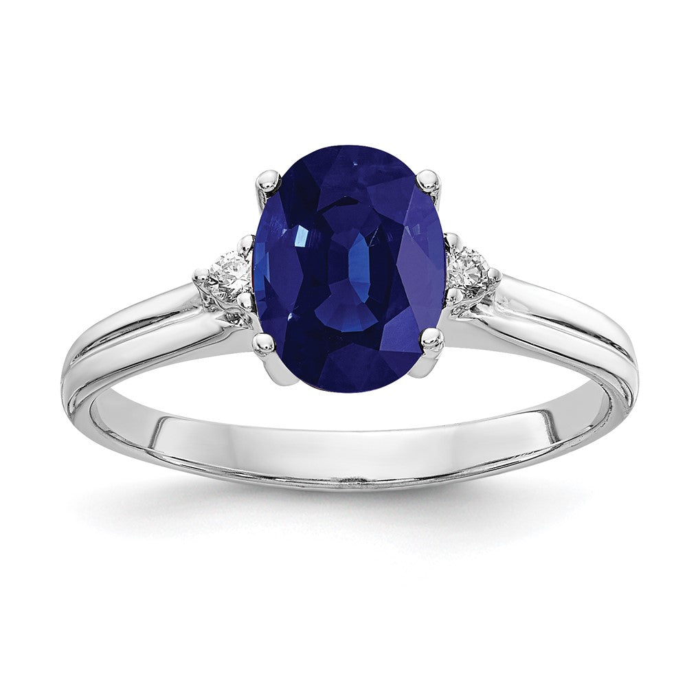 14K Weißgold 8x6mm Oval Saphir A Echt Diamant Ring