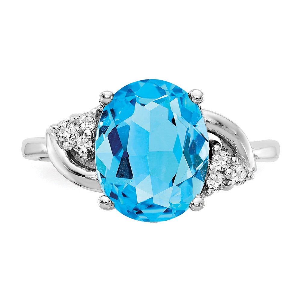 14K Weißgold 10x8mm Oval Blautopas A Echt Diamant Ring