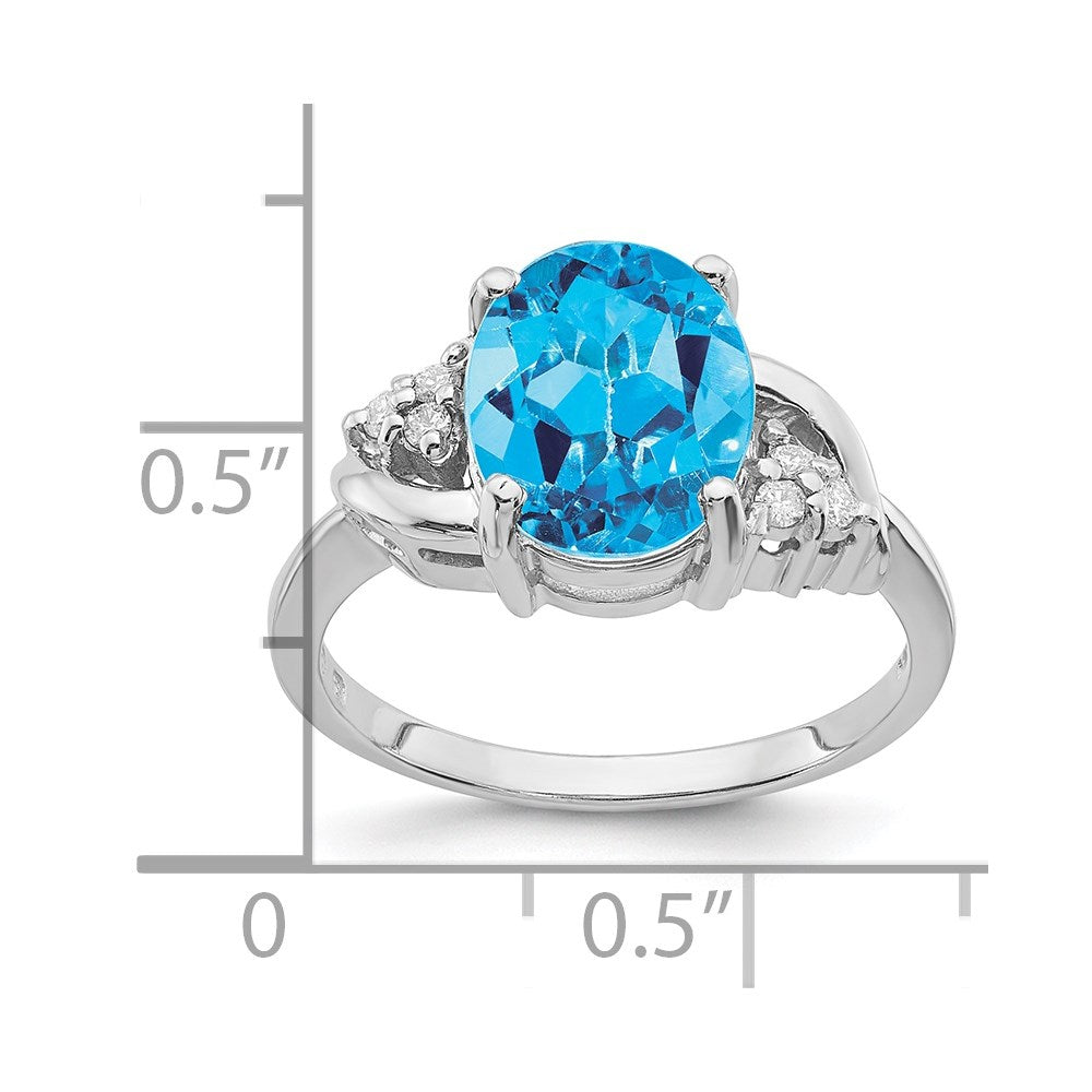 14K Weißgold 10x8mm Oval Blautopas A Echt Diamant Ring