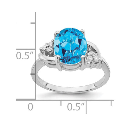 14K Weißgold 10x8mm Oval Blautopas A Echt Diamant Ring