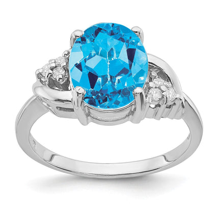 14K Weißgold 10x8mm Oval Blautopas A Echt Diamant Ring