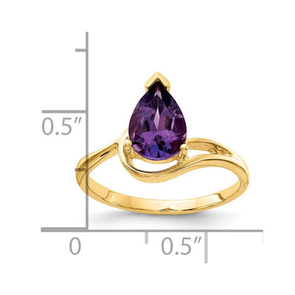 14K Gelbgold Ring mit 9x6mm birnenförmigem Checkerboard-Amethyst