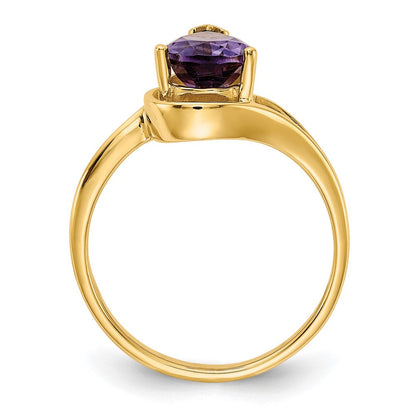 14K Gelbgold 9x6mm Birnenschliff-Amethyst-Ring