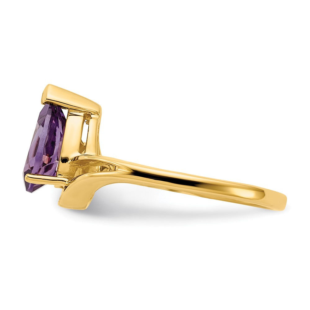 14K Gelbgold 9x6mm Birnenschliff-Amethyst-Ring